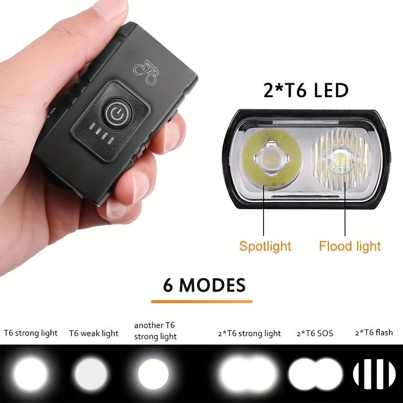 1pc USB Rechargeable Bike Headlight - Waterproof, Super Bright Bicycle Light with 6 Modes for Outdoor & Night Riding