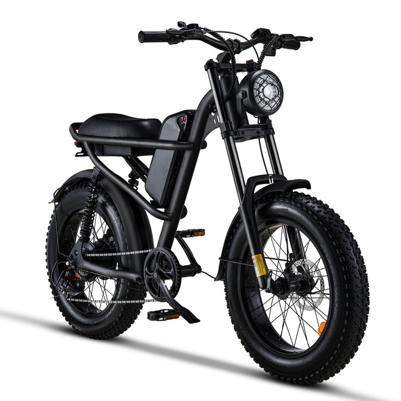 Ridefaboard Z8 elektrische fiets, veervering, dikke banden, Shimano 7-speed e-bike, zwart