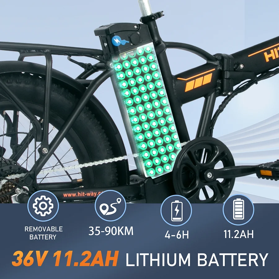 HITWAY BK11 20"*3.0'' Fat Electric Bike,  Folding Design, 11.2Ah/36V Lithium Battery