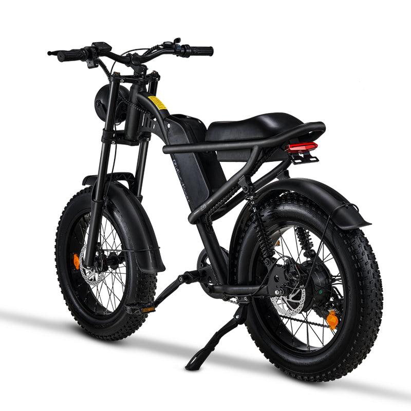 Ridefaboard Z8 elektrische fiets, veervering, dikke banden, Shimano 7-speed e-bike, zwart