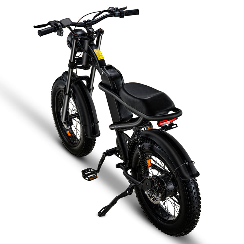 Ridefaboard Z8 elektrische fiets, veervering, dikke banden, Shimano 7-speed e-bike, zwart