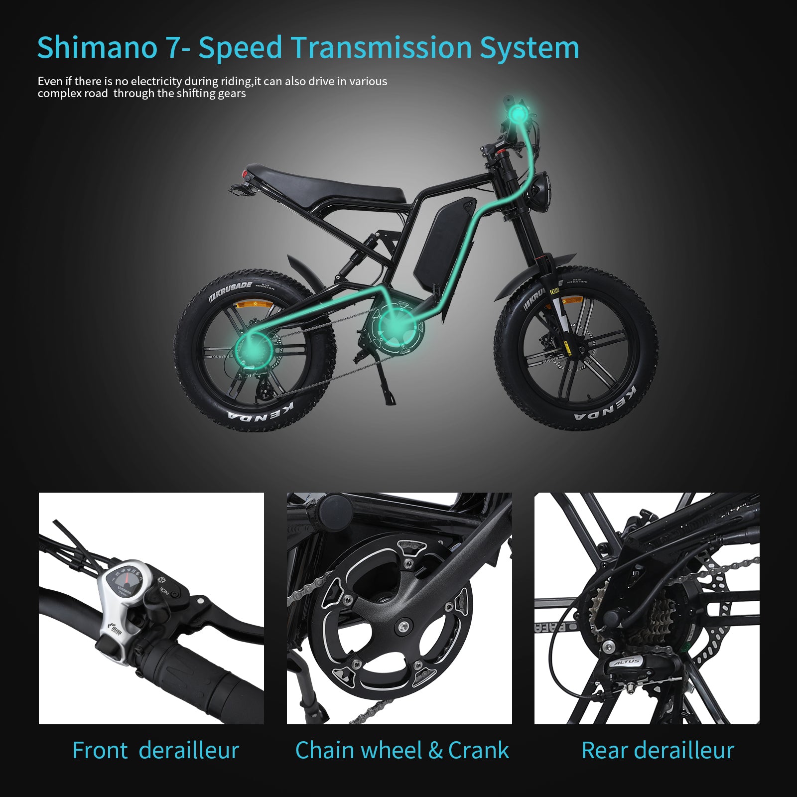 Ridefaboard, bicicleta eléctrica de tierra de 20 pulgadas, batería de litio de 48v, neumático ancho de largo alcance, bicicleta eléctrica de velocidad Variable