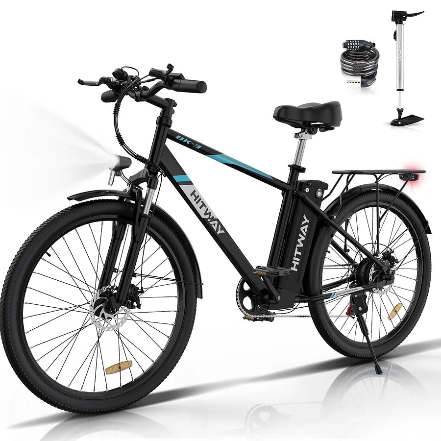 Bicicleta eléctrica HITWAY, batería extraíble de 750 W/48 V/14 Ah, 20 MPH/35-75 millas, neumático grueso de 26" × 3,0, bicicleta de montaña E, IP54 
