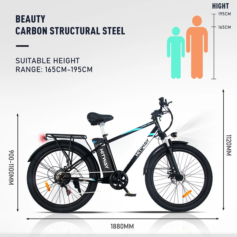 HITWAY BK3S Elektro fahrrad, 36V/14Ah abnehmbare Batterie, 3 Fahrmodi und 7 Zahnräder