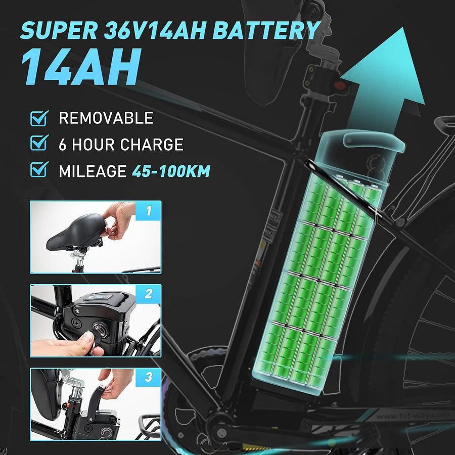 HITWAY BK3S Electric Bike, 36V/14Ah Removable Battery, 3 Riding