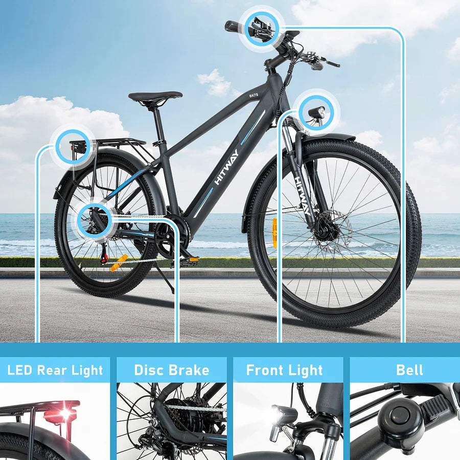 HITWAY elektrische fiets, 750W / 48V / 14Ah verwijderbare batterij, 20 mph / 35-75miles, 26 "×3.0 dikke band, Mountain E Bicycle, IP54