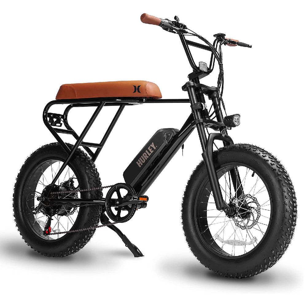 Hurley Mini Swell elektrische fiets, 4-inch brede banden, Shimano 6-speed e-bike, zwart