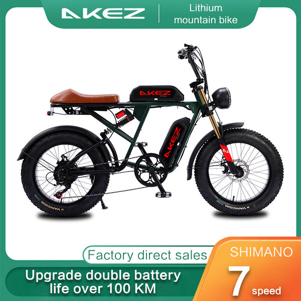 AKEZ, Retro-Elektro-Mountainbike, 750 W 48 V Doppelbatterien, 20 * 4,0 Zoll fetter Reifen