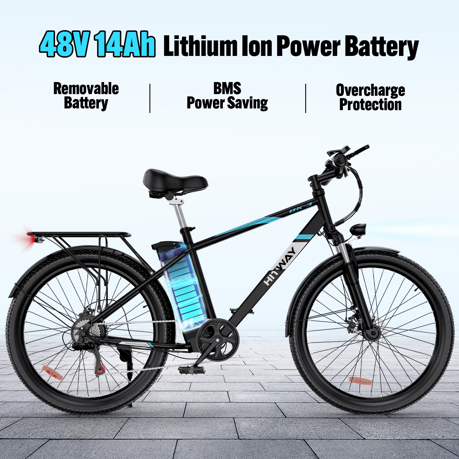 HITWAY Electric Bike, 750W/48V/14Ah Removable Battery, 20MPH/35-75Miles, 26"×3.0 Fat Tire, Mountain E Bicycle, IP54