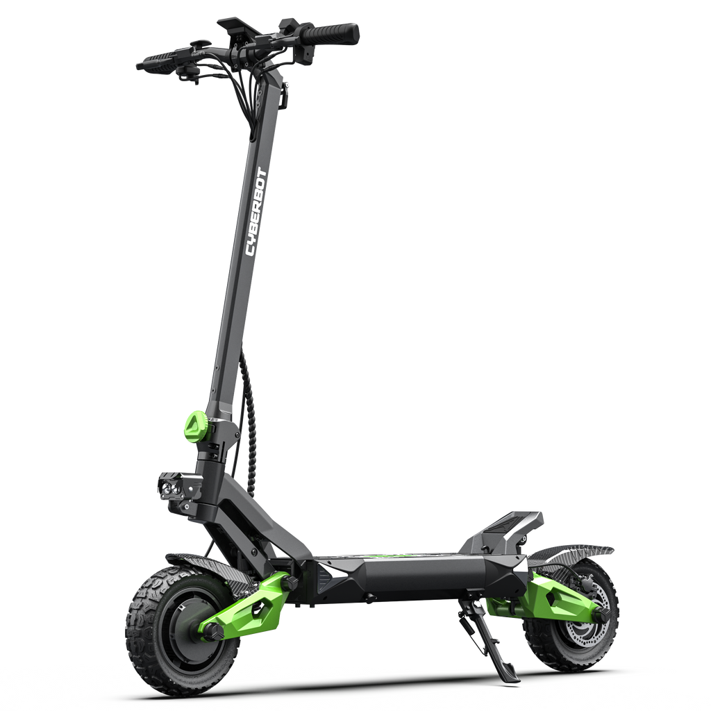 Scooter électrique à double moteur Cyberbot R6 3000W, double liaison, pneu Soild, vert et noir