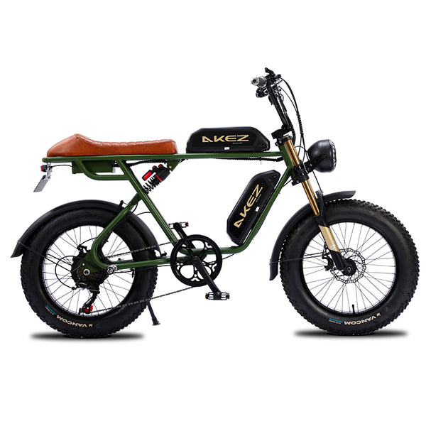AKEZ, S1 retro elektrische mountainbike, 750W 48V dubbele batterijen, 20*4,0 inch vetband, Super73 stijl